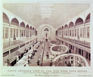 Vue intérieure nord du bureau de poste de New York, gravée par Endicott - American School